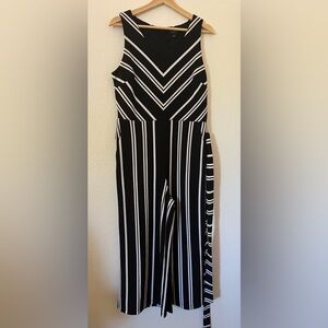 Ann Taylor Factory Black and White Striped Jumpsuit Medium Day to Evening